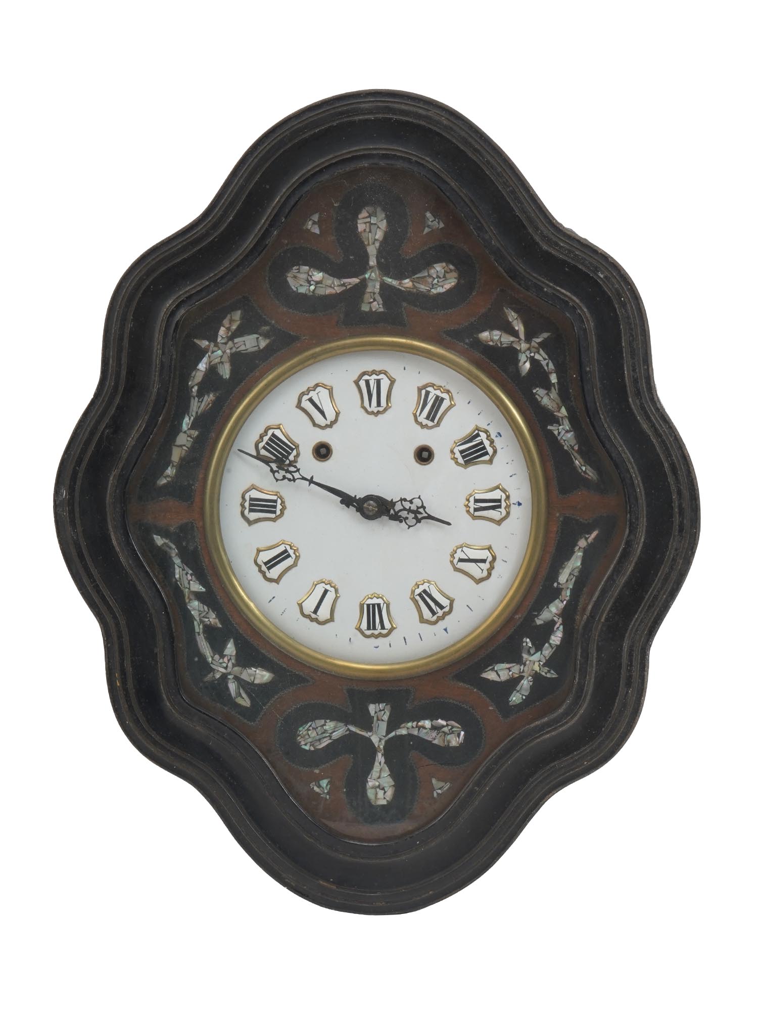 19TH CEN FRENCH MOTHER OF PEARL WOOD WALL CLOCK PIC-0